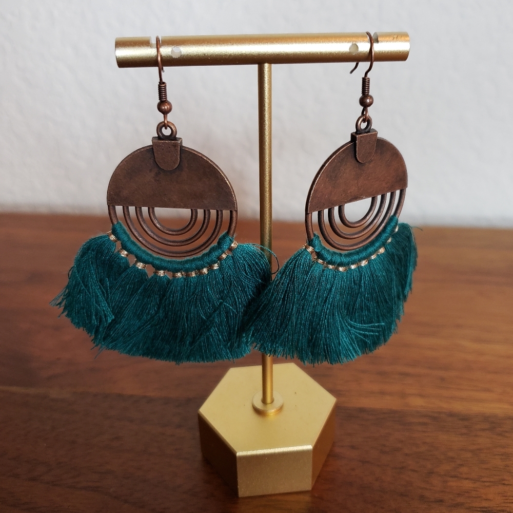 Boho Tassel Earings- Bronze & Turquoise